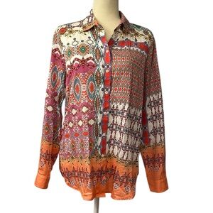 NWOT Size 12 Boho Paisley 100% Cotton Button Down Long Sleeve Shirt